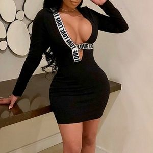 NEW !!Lovely Sexy Letters Printed Black Mini Dress